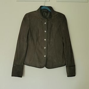 Nubuck Leather Moto Blazer Women Small Vintage Olive